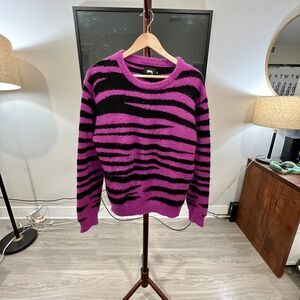 Stussy - Zebra Stripe Mohair Crewneck Sweater (#117045) - Black, Purple